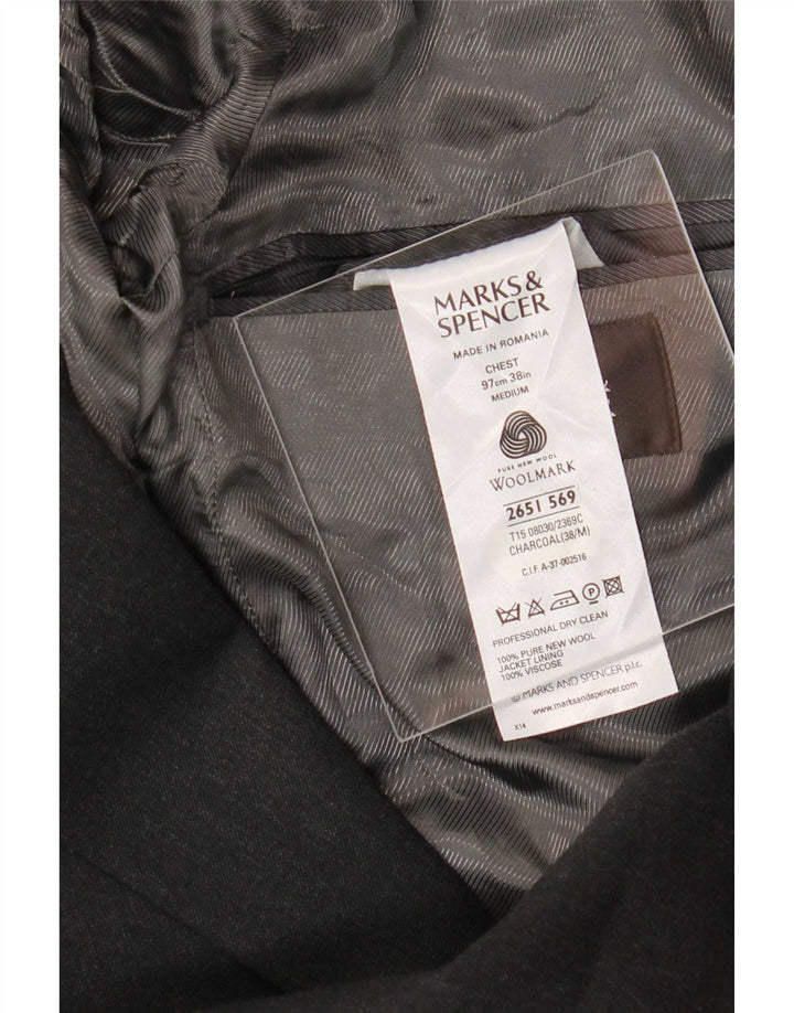 Giacca blazer a 2 bottoni da uomo Marks & Spencer UK 38 media nera in lana vergine