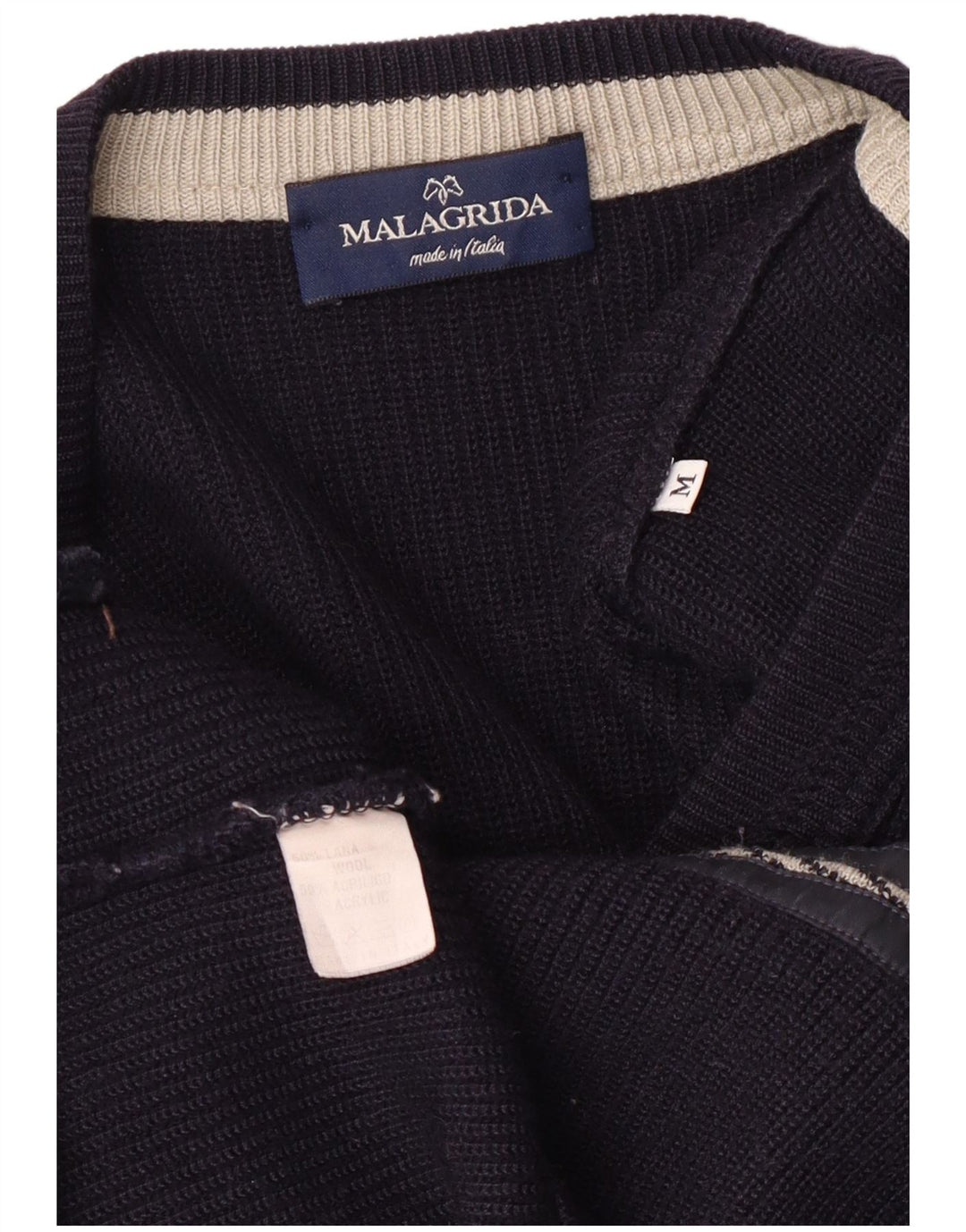 Maglione cardigan da donna Malagrida UK 14 Lana blu navy medio