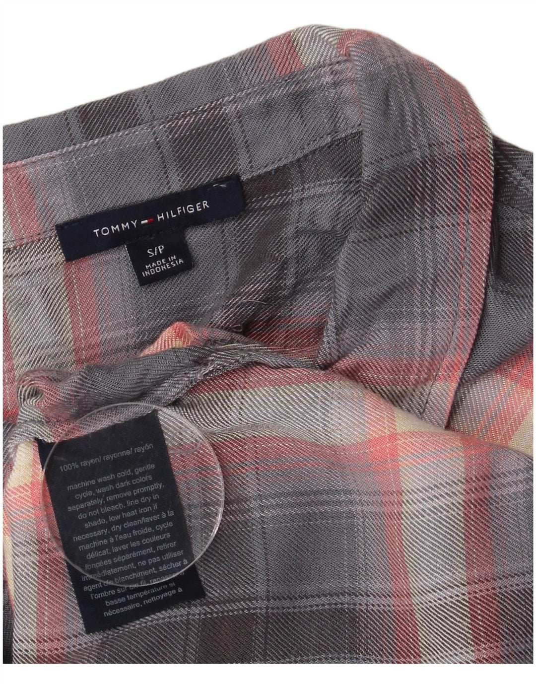 Camicia da donna Tommy Hilfiger UK 10 Small Rayon a quadri grigi
