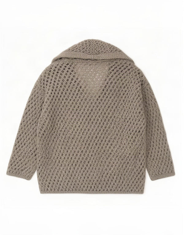 Maglione cardigan oversize all'uncinetto da donna Benetton UK 6 XS acrilico grigio