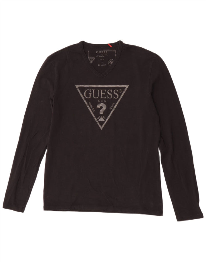 Guess Top grafico da uomo a maniche lunghe XL in cotone nero