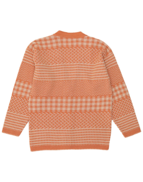 Maglione cardigan da donna vintage UK 14 Acrilico geometrico arancione medio