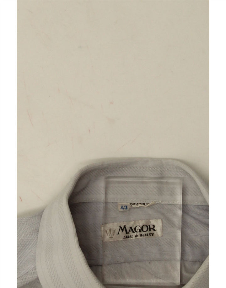 Camicia vintage da uomo taglia 42 in poliammide a righe blu grandi