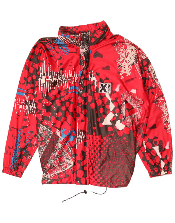 Giacca antipioggia con cappuccio grafica vintage da uomo UK 44 2XL Rosso geometrico