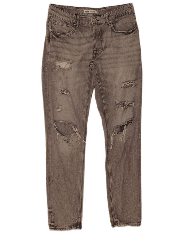 Jeans slim invecchiati da uomo Zara EU 42 Large W32 L31 Cotone grigio