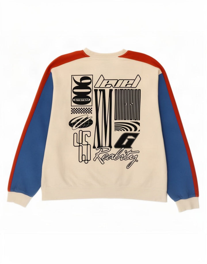 Topman Felpa grafica da uomo Maglione grande bianco a blocchi di colore