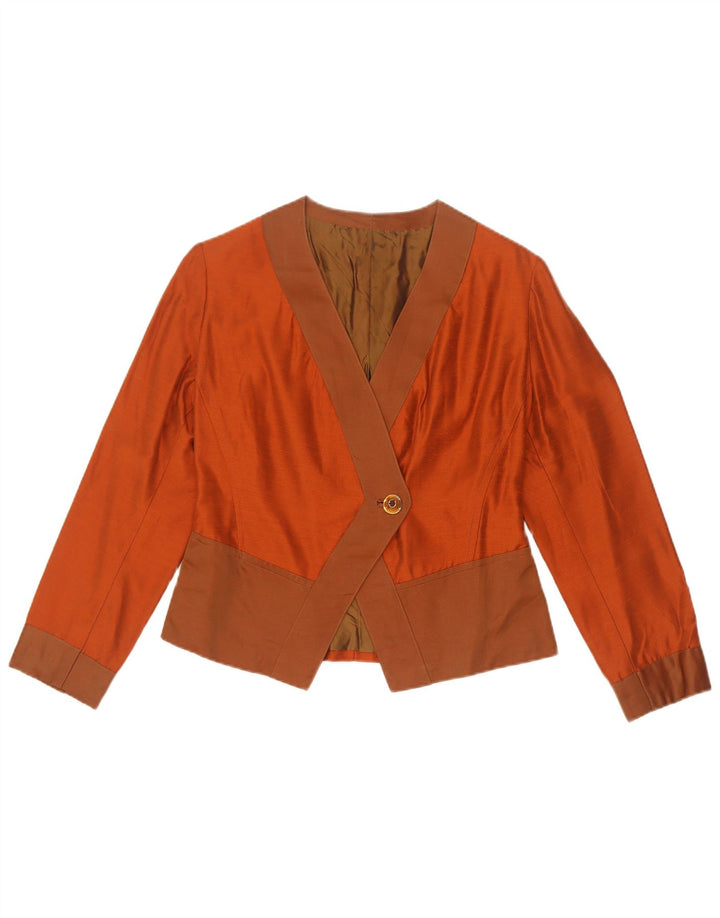Giacca blazer vintage da donna a 1 bottone corto UK 10 piccolo blocco colore arancione