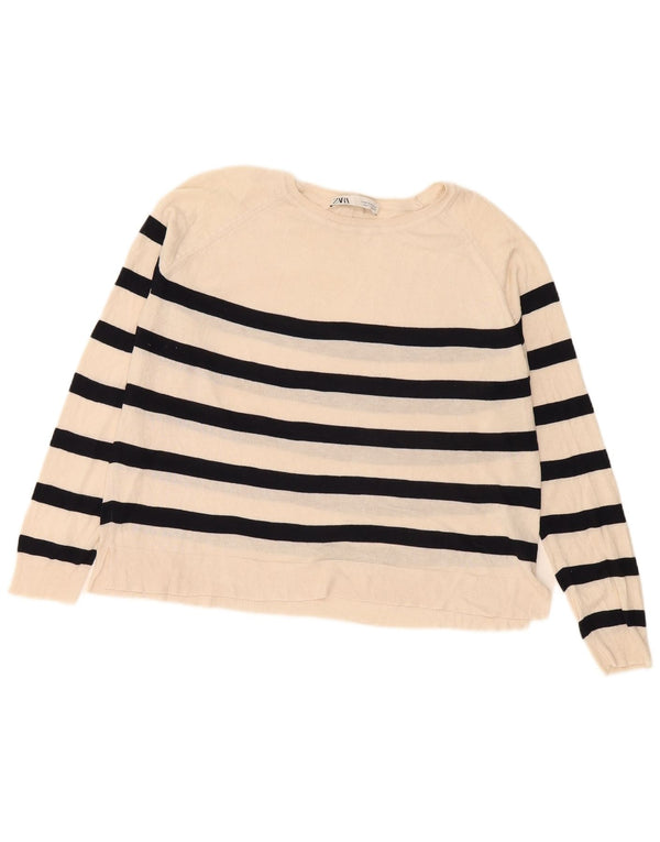 Maglione Zara da donna con scollo a barca UK 14 medio a righe bianco sporco