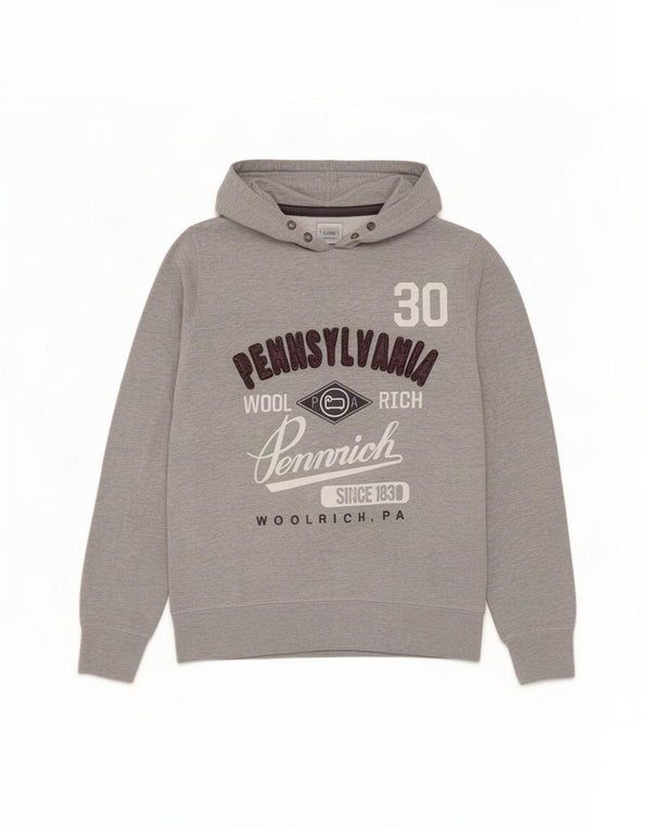 Maglione con cappuccio grafico da uomo Woolrich in cotone grigio medio