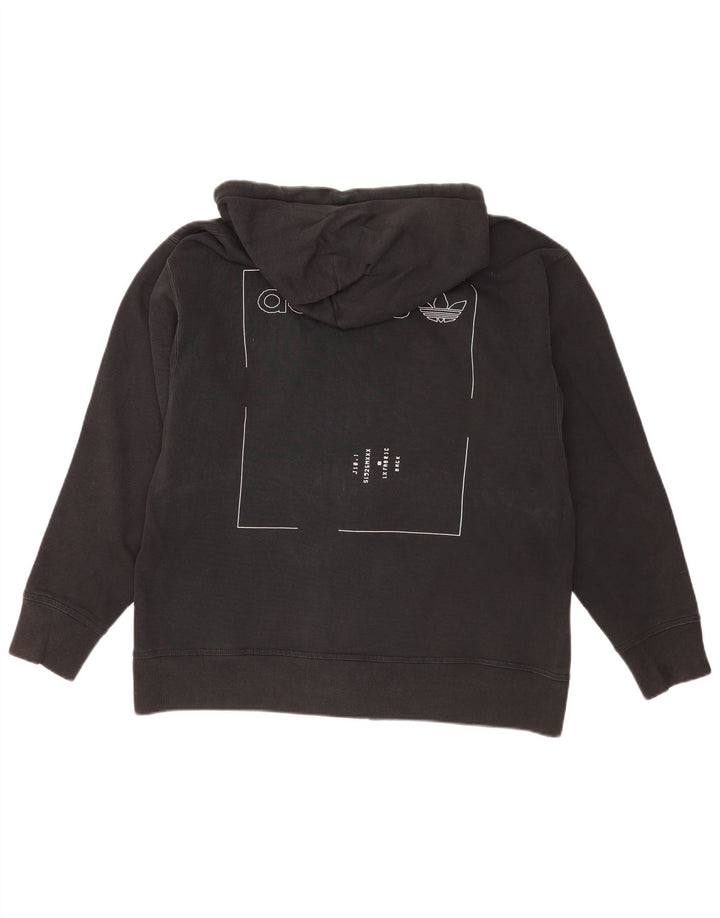 Maglione con cappuccio e zip grafica da uomo Adidas in cotone nero medio