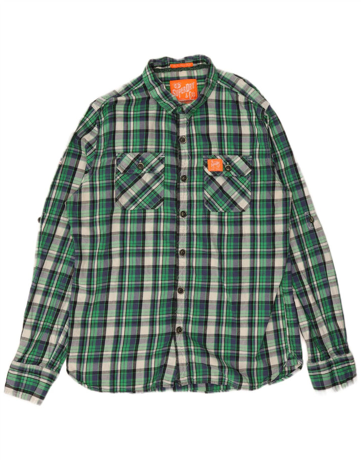 Camicia da uomo in flanella SUPERDRY XL in cotone a quadri verdi