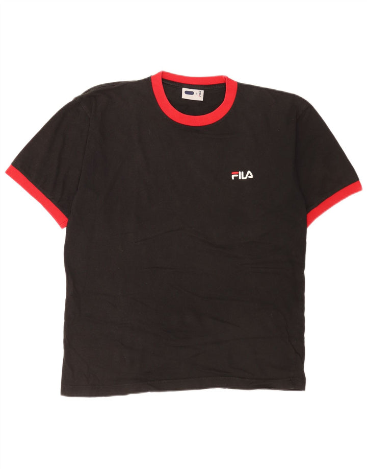 T-shirt Fila da uomo Top Small in cotone color block nero