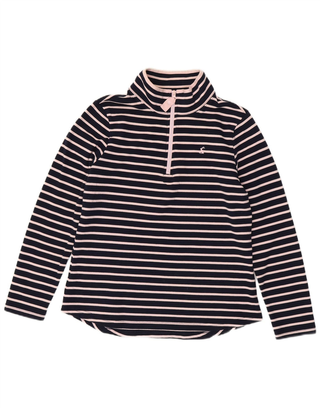 JOULES Felpa da donna con collo con zip, maglione UK 14, grande a righe blu navy