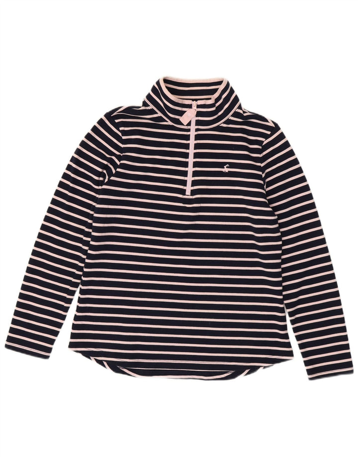 JOULES Felpa da donna con collo con zip, maglione UK 14, grande a righe blu navy