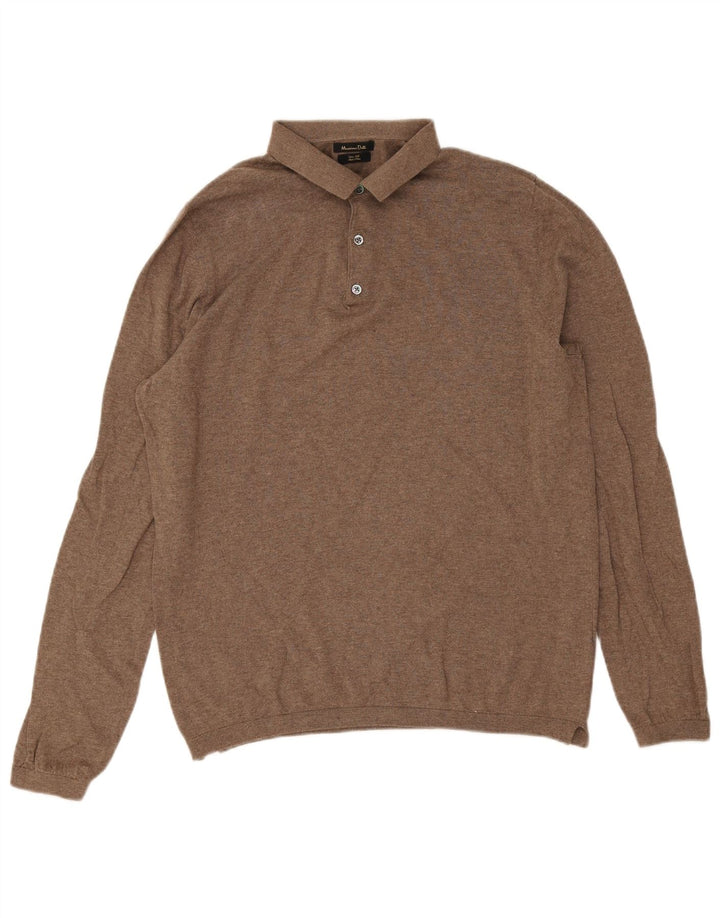 Massimo Dutti Maglione da uomo con collo a polo grande in cotone marrone