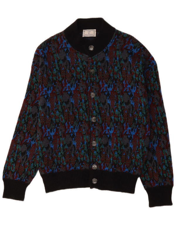 Vintage Mens Abstract Pattern Cardigan Sweater Medium Multicoloured Wool