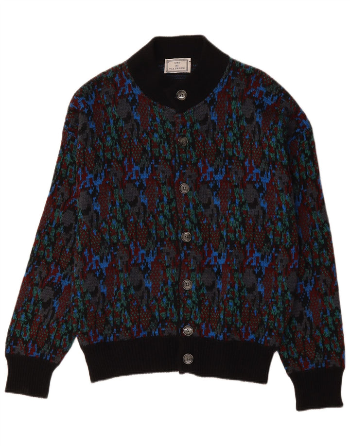 Maglione cardigan vintage da uomo con motivo astratto in lana multicolore media