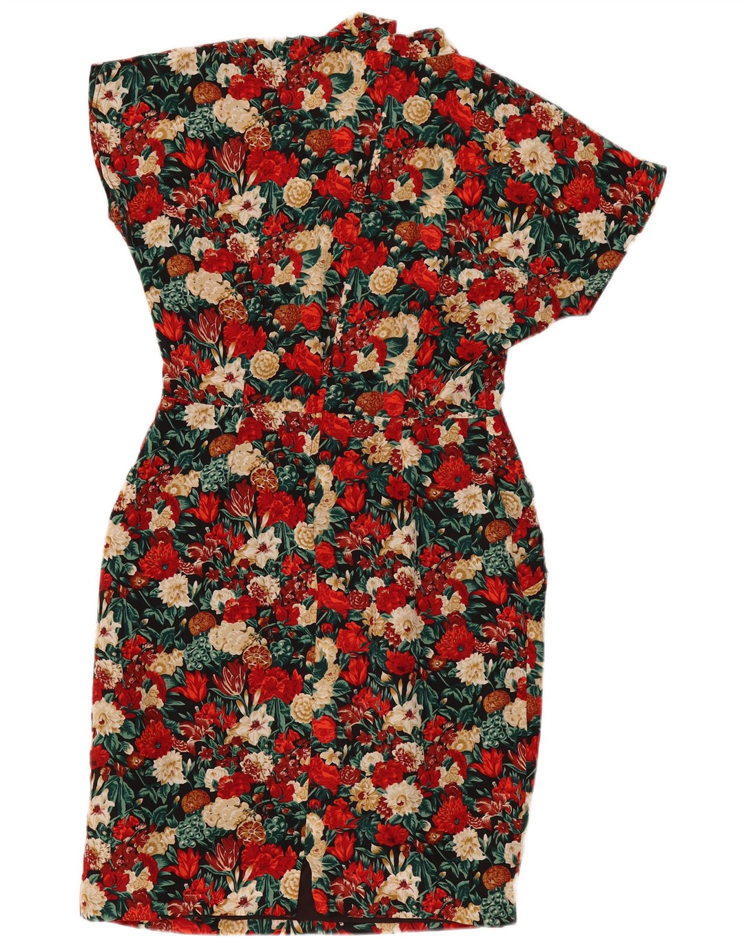 Abito tubino vintage da donna IT 46 grande seta floreale multicolore