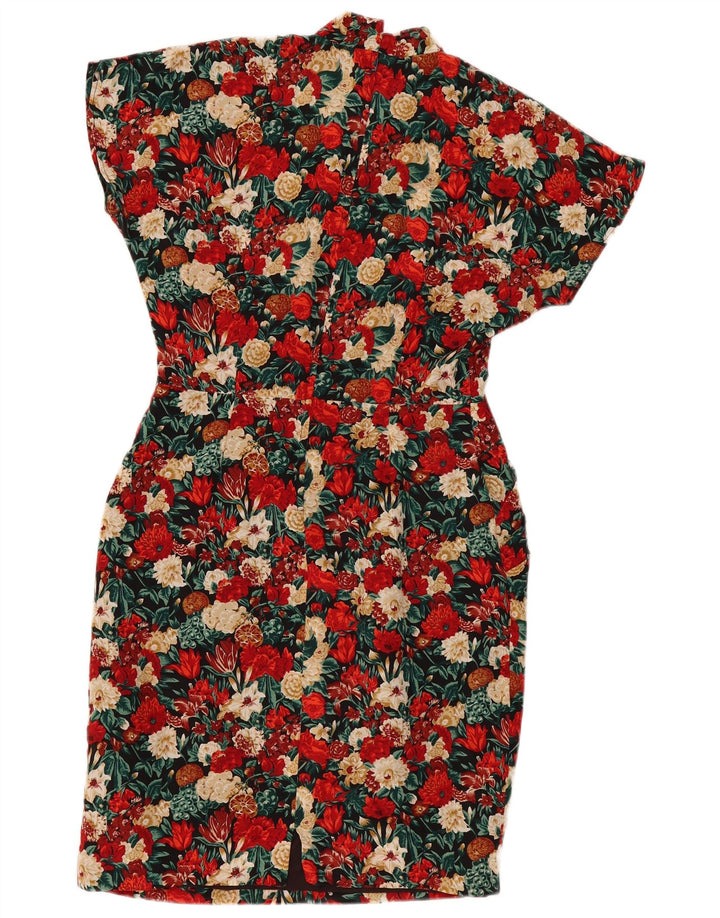 Abito tubino vintage da donna IT 46 grande seta floreale multicolore