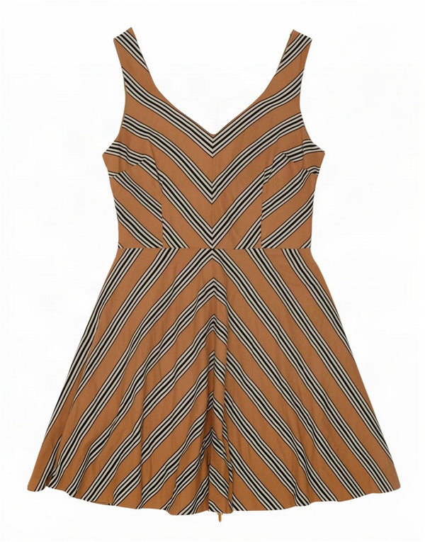 Abito a trapezio senza maniche da donna Oasis UK 10 Piccolo cotone a righe marroni