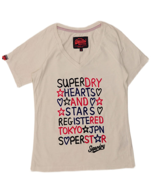 T-shirt grafica da donna Superdry Top UK 10 Small cotone bianco
