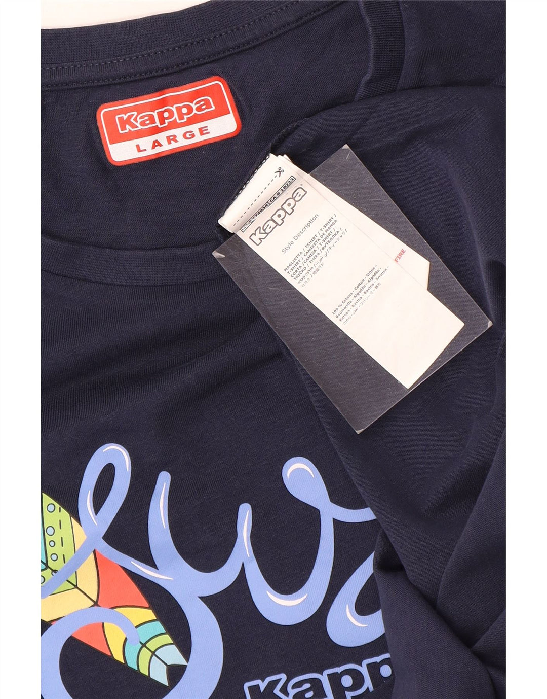 T-shirt grafica da uomo Kappa Top Large in cotone blu navy