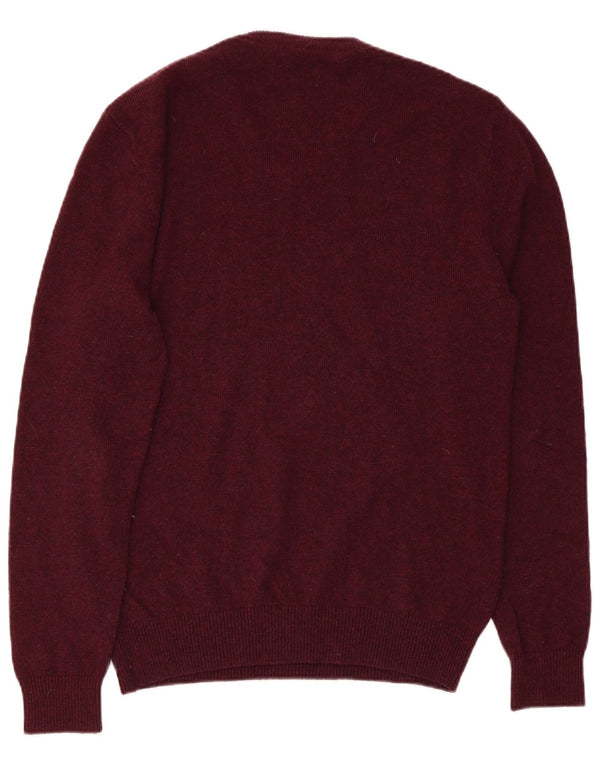JACK WILLS Mens V-Neck Jumper Sweater Large Maroon Merino Wool