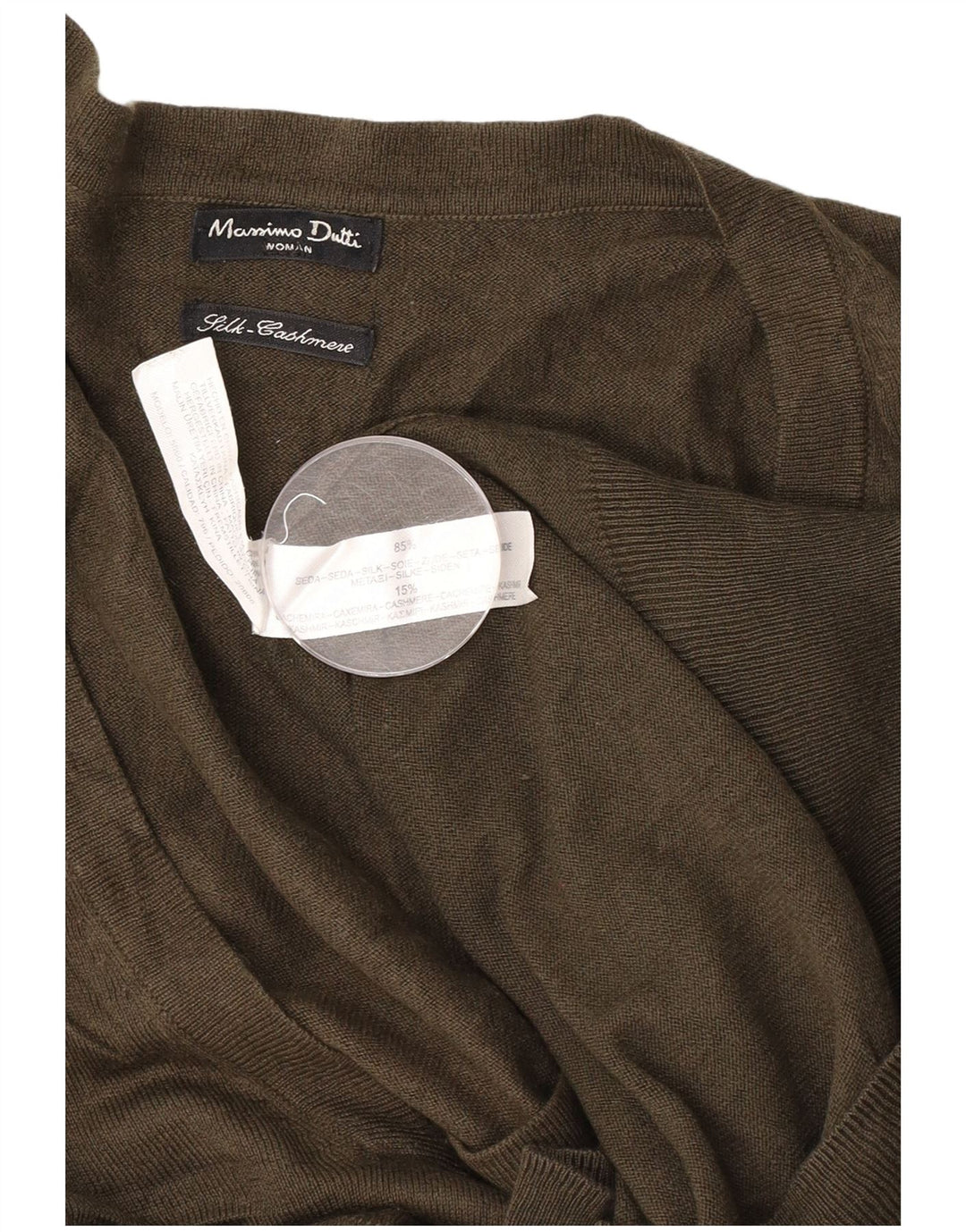 Massimo Dutti Maglione da donna con scollo a V UK 14 Seta kaki media