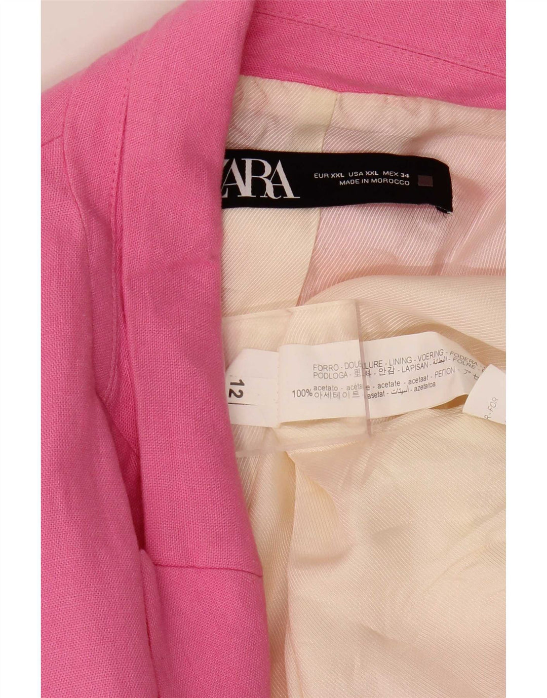 Giacca blazer aperta da donna Zara UK 20 2XL acetato rosa