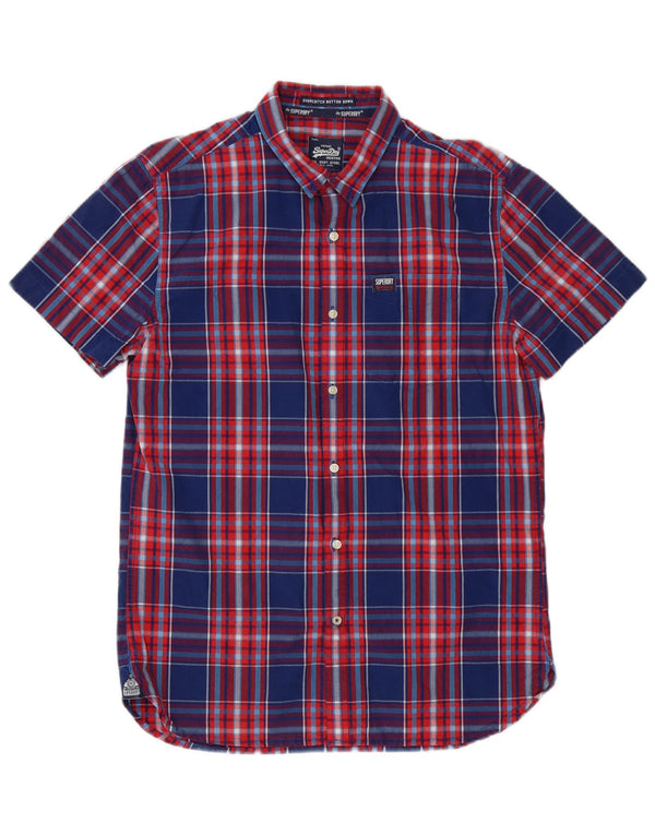 Camicia a maniche corte da uomo Superdry Large in cotone a quadri blu navy