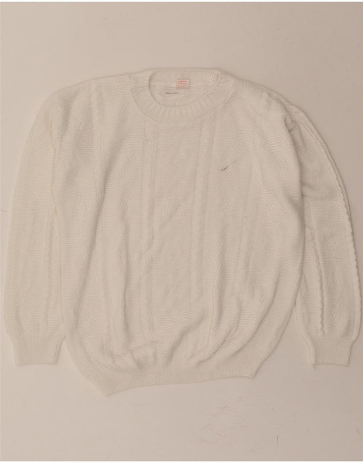 VINTAGE Womens Crew Neck Jumper Sweater UK 14 Medium White Acrylic Vintage Vintage and Second-Hand Vintage from Messina Hembry 