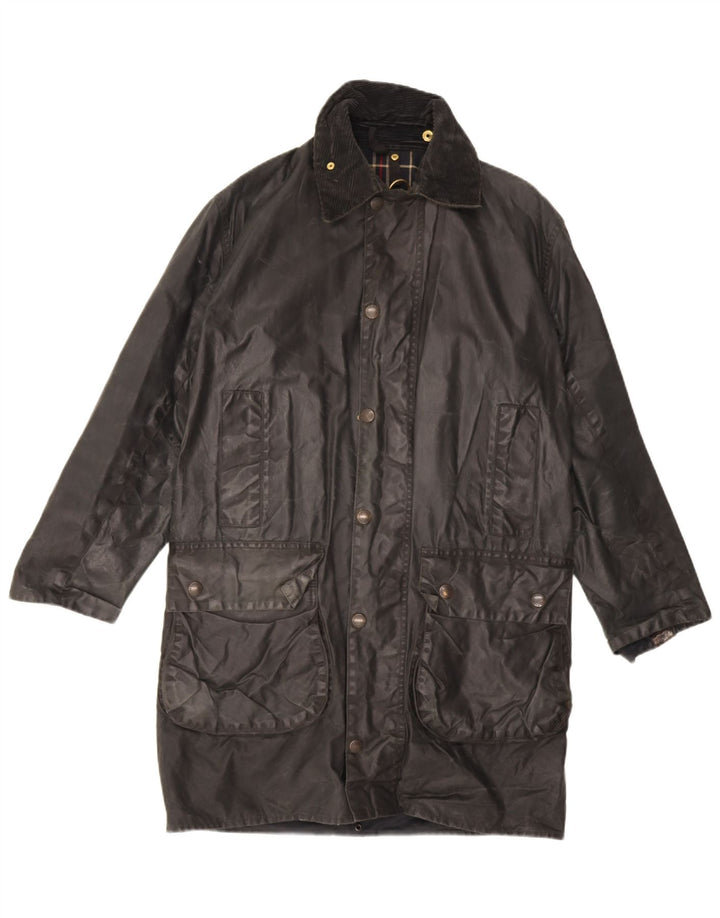 Barbour Cappotto da uomo in cotone cerato con bordo UK 36 piccolo nero