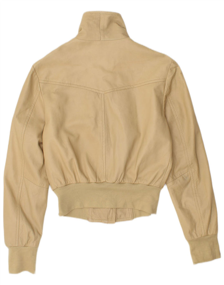 Giubbotto bomber corto da donna vintage UK 14 grande in pelle beige