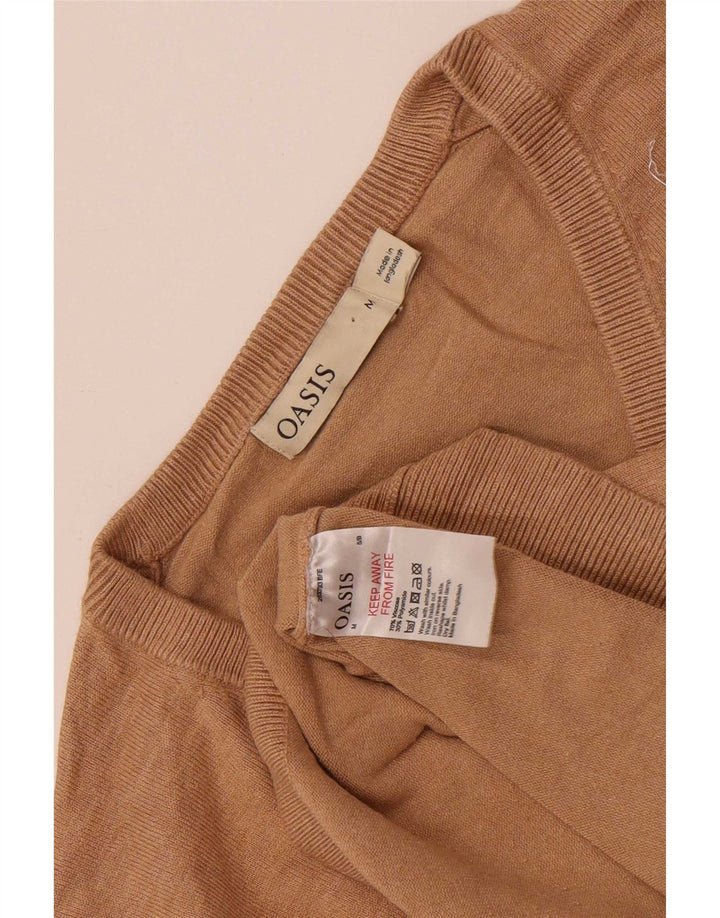 Maglione corto con scollo a V da donna Oasis UK 12 Viscosa beige medio