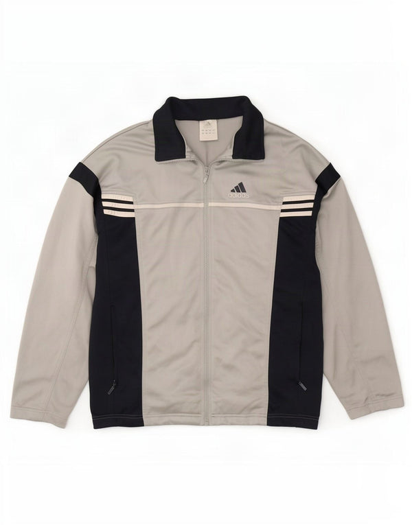 Giacca da ginnastica da uomo con grafica Adidas, giacca in poliestere color block grigio medio