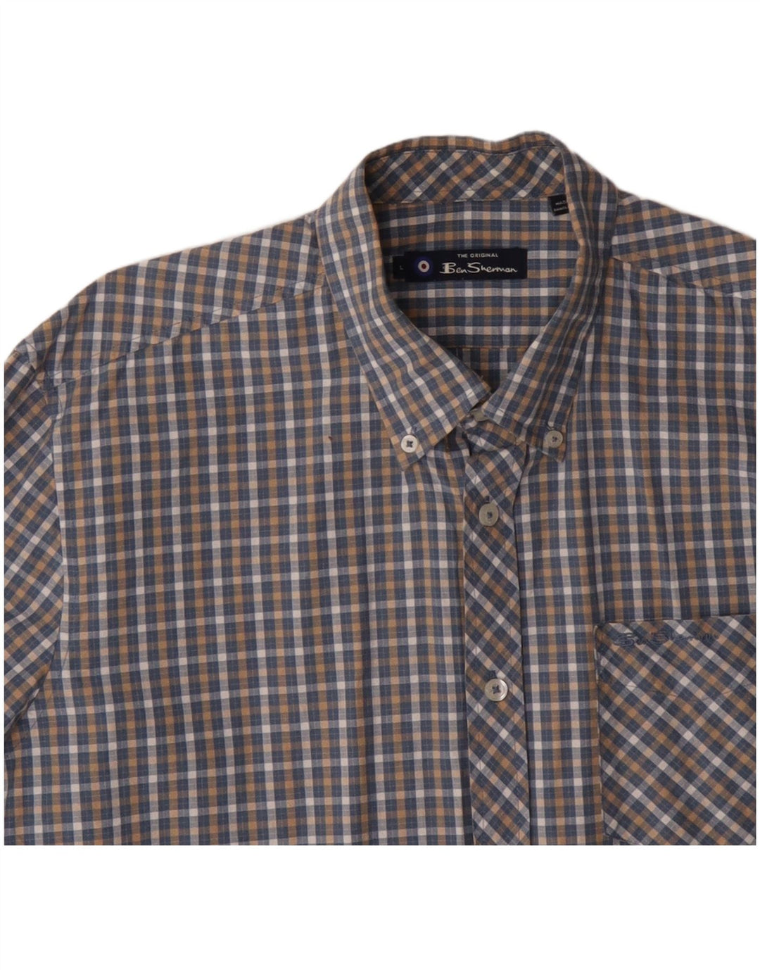 BEN SHERMAN Camicia da uomo in cotone a quadri grandi blu