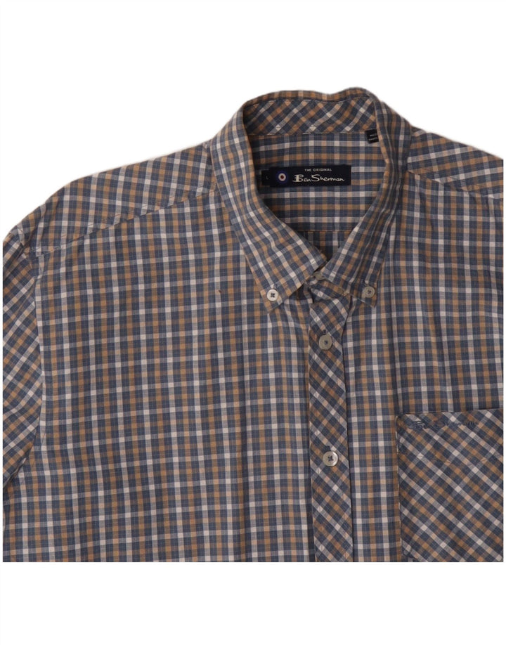 BEN SHERMAN Camicia da uomo in cotone a quadri grandi blu