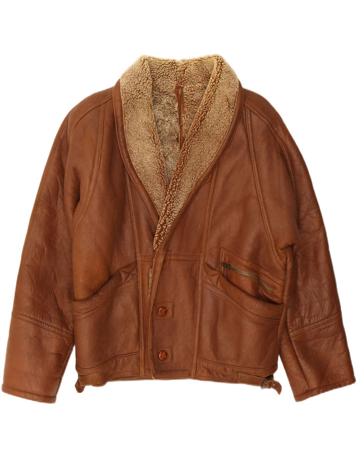 Giacca in shearling da uomo VINTAGE UK 42 XL Marrone