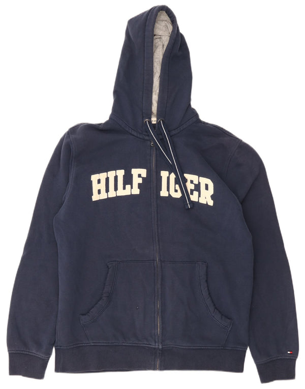 Maglione con cappuccio e zip grafica da uomo Tommy Hilfiger grande in cotone blu navy