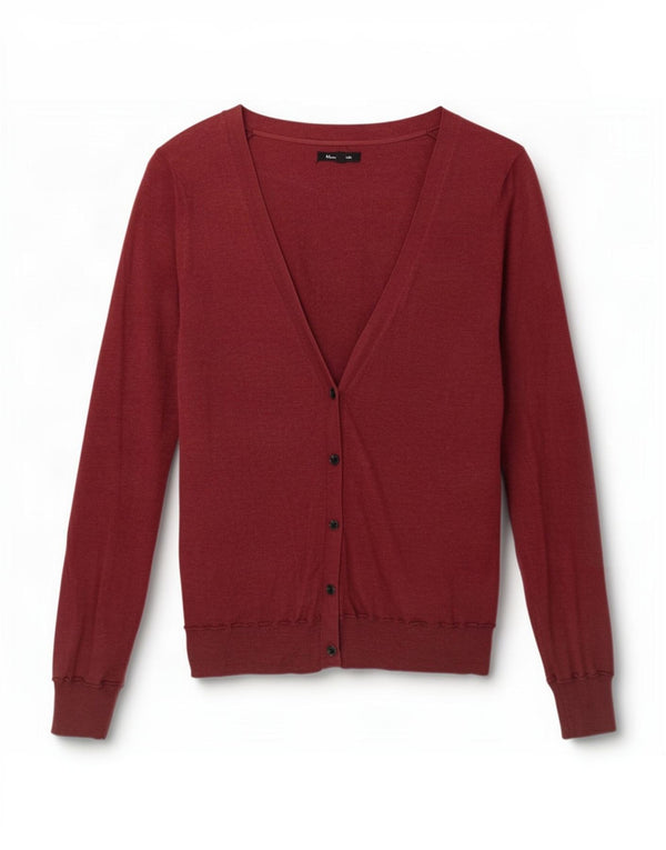 Massimo Dutti Womens Cardigan Sweater UK 12 Medium Burgundy