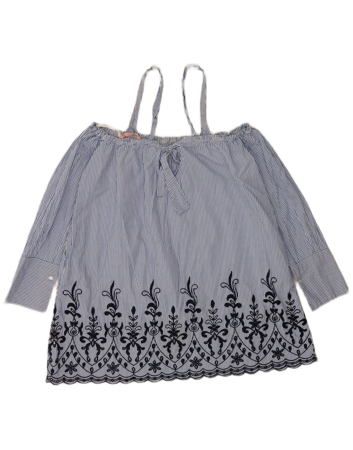 Top Zara da donna, camicetta oversize con spalle scoperte, taglia UK 14, a righe blu medio