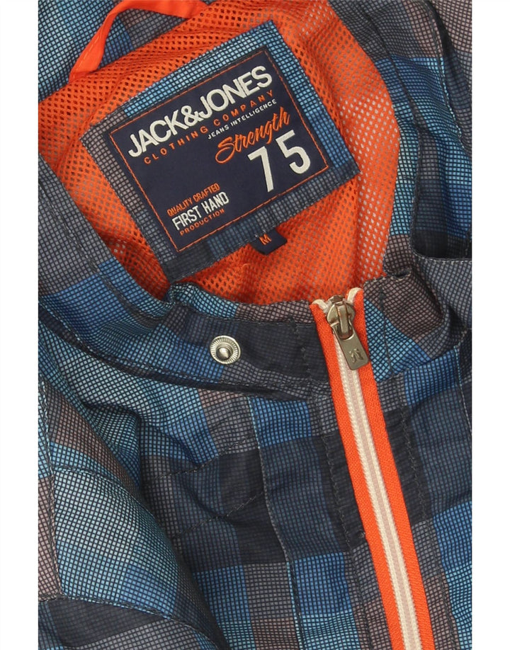 JACK & JONES Mens Bomber Jacket UK 38 Medium Blue Check Polyester Vintage Jack & Jones and Second-Hand Jack & Jones from Messina Hembry 
