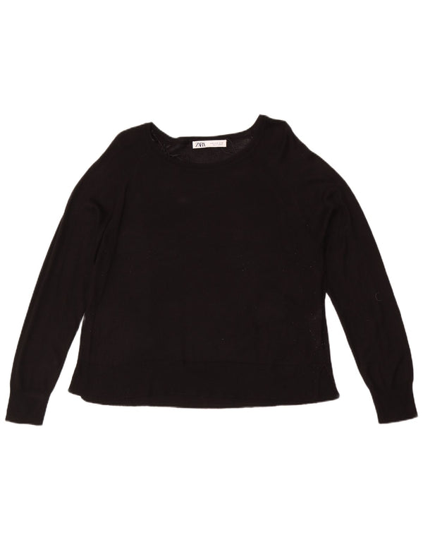 Maglione Zara da donna con scollo a barca UK 14 viscosa nera media