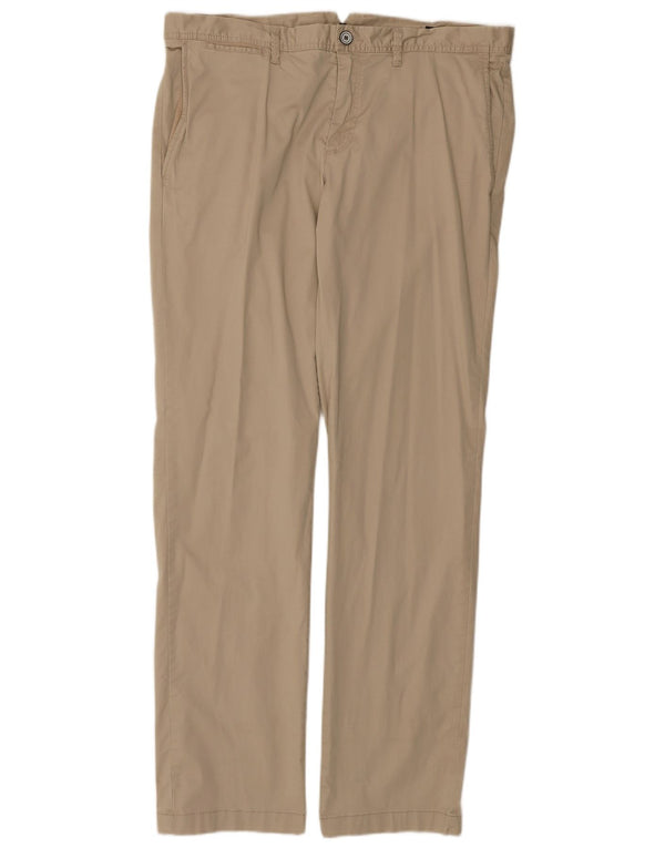 Benetton Mens Straight Chino Trousers IT 54 2XL W40 L34 Beige Cotton