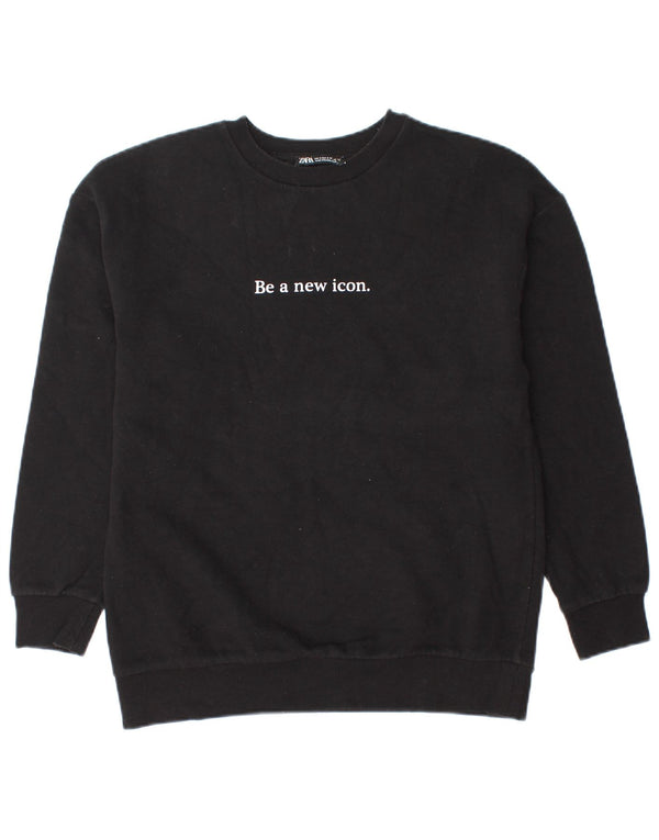 Felpa con grafica Zara da uomo, piccola, in cotone nero