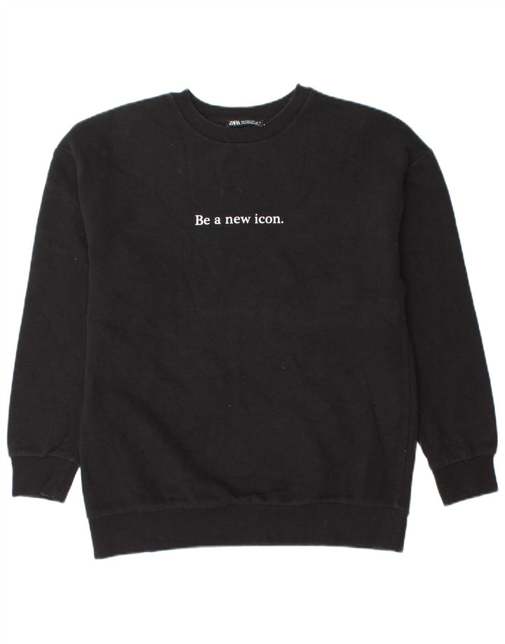 Felpa con grafica Zara da uomo, piccola, in cotone nero