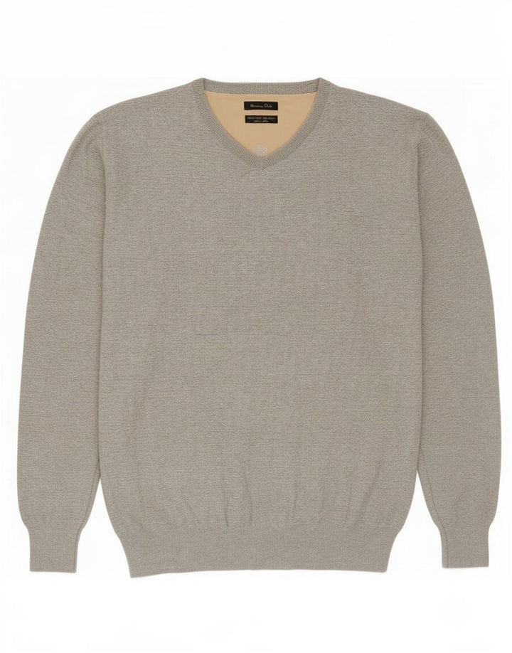 Maglione da uomo con scollo a V Massimo Dutti in cotone grigio medio