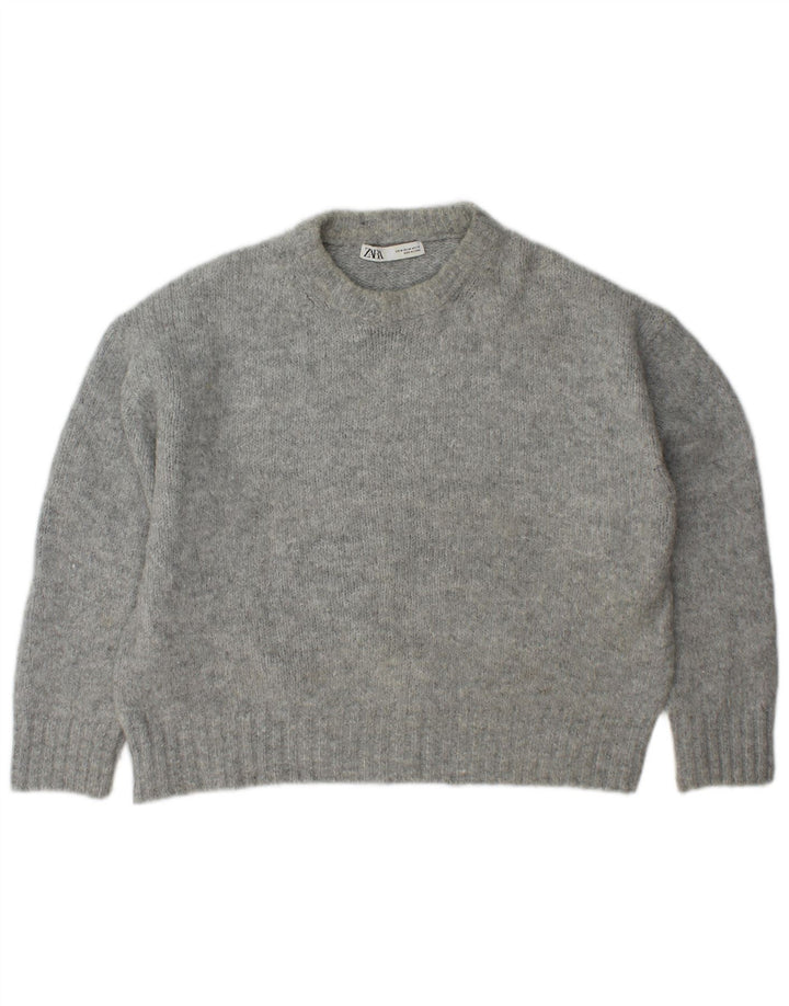 Maglione girocollo oversize da donna Zara UK 14 Acrilico grigio medio