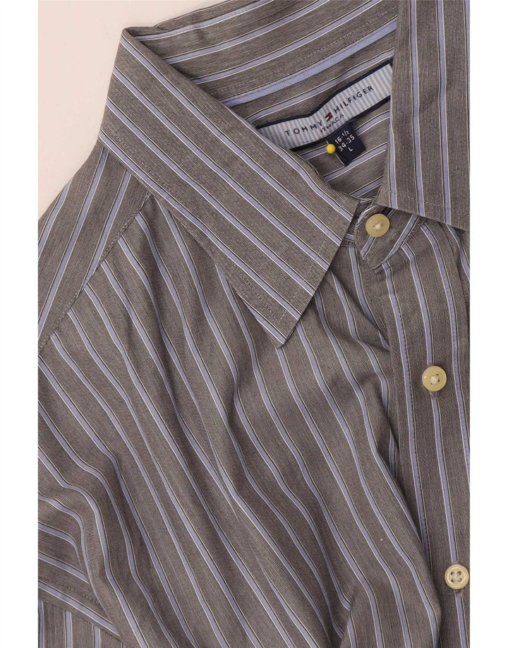 Camicia da uomo Tommy Hilfiger taglia 16 1/2 grande a righe grigie