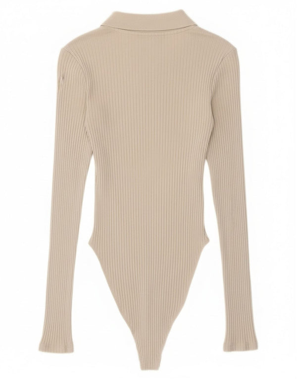 Body a maniche lunghe da donna Zara UK 8 piccolo in cotone beige